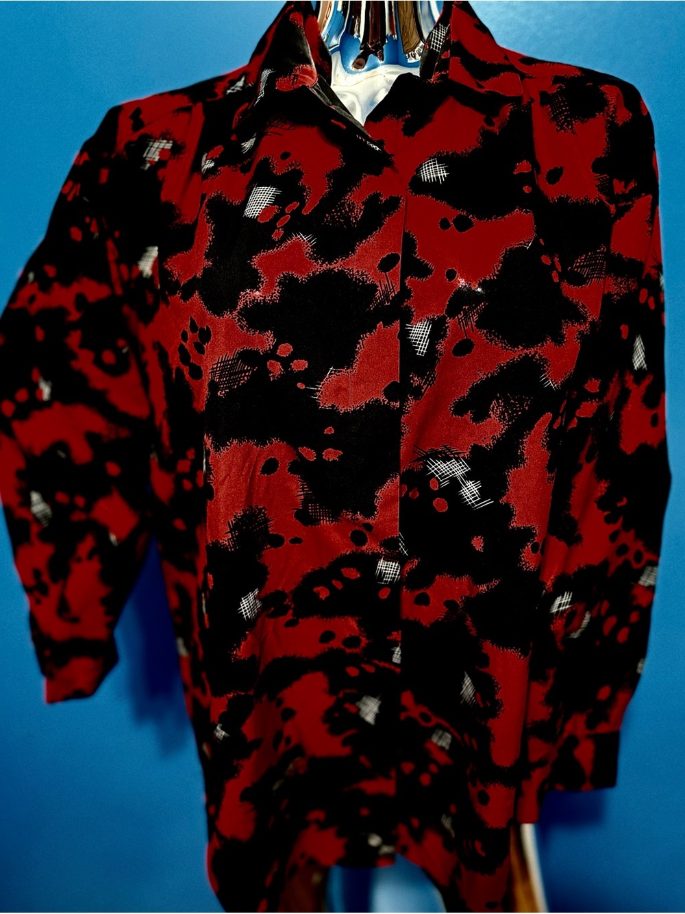 Vintage Diane Von Furstenberg Red and Black Abstract Print Button-Down Blouse M